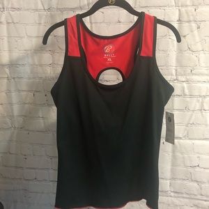 NWT Bally Total Fitness Black / Crimson XL 23” Jog Tank